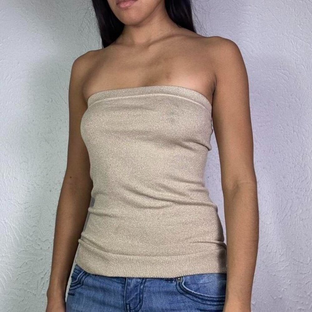 Y2k EXPRESS TAN GOLD SPARKLY TUBE TOP